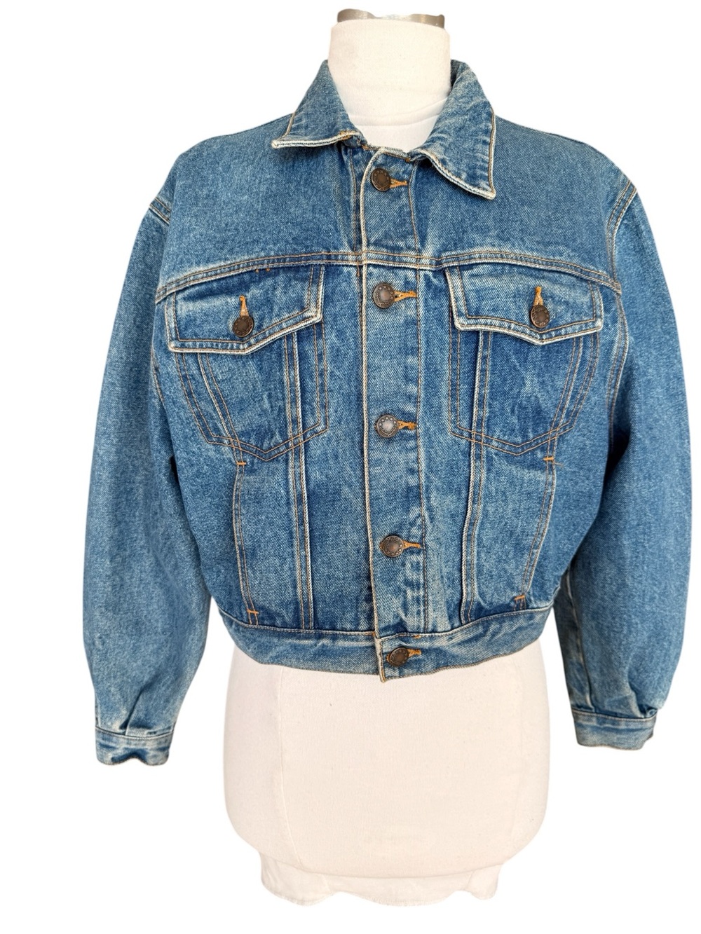 VINTAGE GAP CROPPED Classic Blue Denim Jacket DROP SHOULDER SIZE SMALL